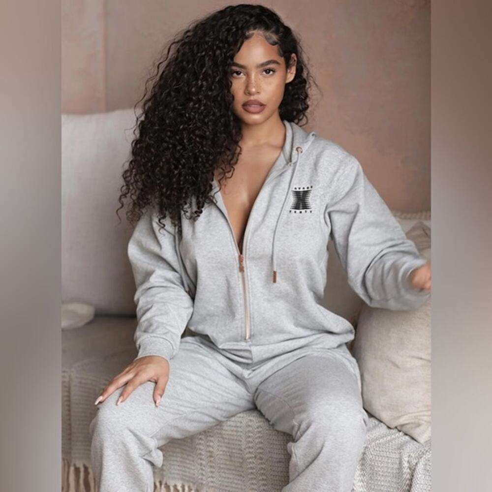 Rihanna Savage X Fenty Grey Logo Hooded loungewear bodysuit pajamas - Size M/L - Picture 1 of 5